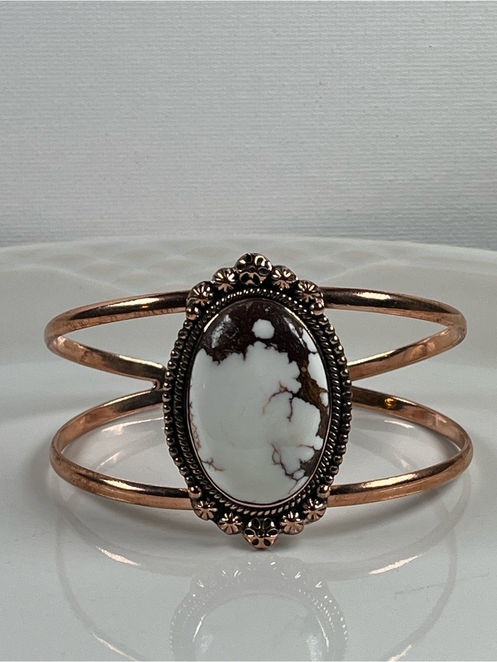 Solid Copper Wild Horse Magnesite Gemstone Adjustable Cuff Bracelet
